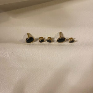 Vintage Black Gold Men's Cufflinks and Tie Hold Jewelry